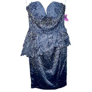 Embellished Navy Strapless Mini Dress